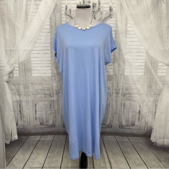 NWT Eileen Fisher Size XL Blue LTCST Crew Neck Shirt Boxy Dress Pullover Stretch - Picture 1 of 9